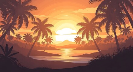 Tropical Sunset Paradise Landscape.