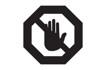 Obraz premium stop work icon over red polygon stop hand sign on white Background