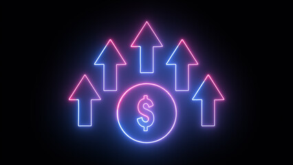 line of dollar sign with up arrow icon animation glowing neon blue color business money profit sign...