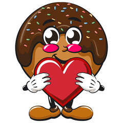 cute chocolate ball mascot character vector illustration holding a big heart, work of hand drawn