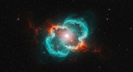 Celestial Dance: Turquoise and Red Nebula with Bright Star