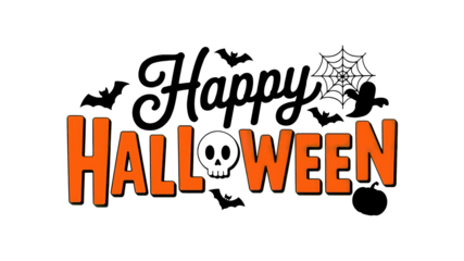 Spooky orange Halloween lettering with a playful white skull graphic captures the festive spirit of the holiday season for your creative projects