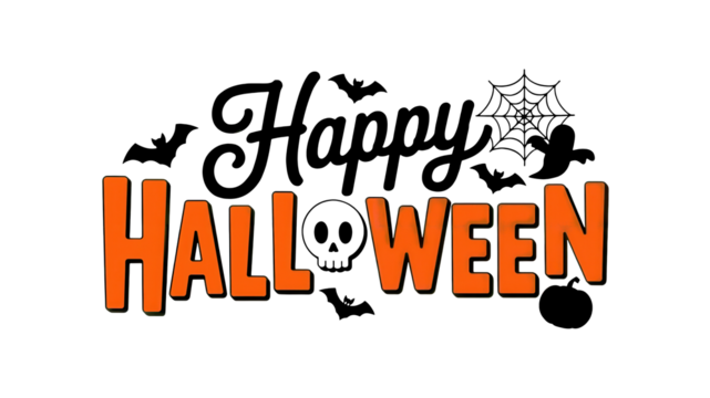 Spooky orange Halloween lettering with a playful white skull graphic captures the festive spirit of the holiday season for your creative projects - Powered by Adobe