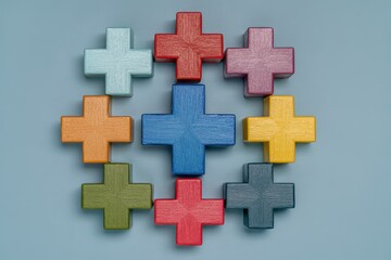 Obraz premium Colorful plus sign blocks arranged in a circle