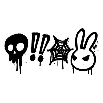 Skull spiderweb exclamation and bunny graffiti art for Halloween or edgy designs