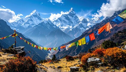 Vibrant Prayer Flags Adorn Himalayan
