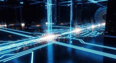 Futuristic technology landscape illuminating innovation with glowing circuit patterns