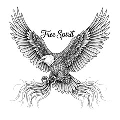 Obraz premium Majestic Eagle Soaring with Artistic Wings Over a Dark Background Symbolizing Freedom Power and Independence