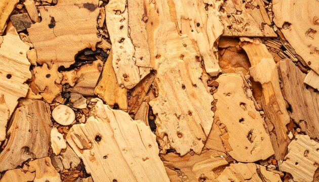 Unique natural cork bark background offers rustic texture and sustainable material inspiration for eco-friendly designs