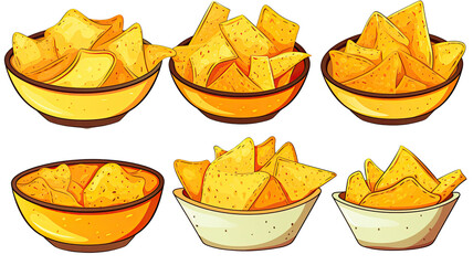 Crispy set of tortilla chips illustration on white background
