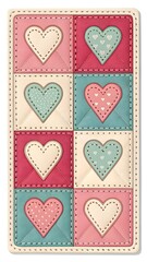 Patchwork Squares Paper with Heart Insets. Paper-doll style patchwork of squares with tiny heart cut-outs—playful and sweet.