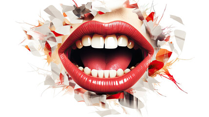 Obraz premium White Lips with Red Teeth Vector Illustration on white background
