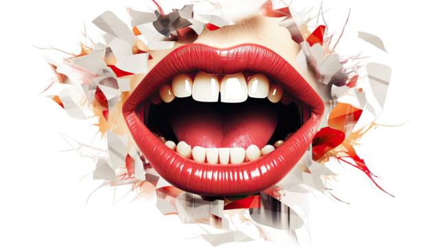 White Lips with Red Teeth Vector Illustration on white background