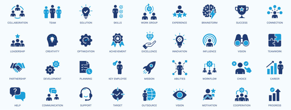 Teamwork icon set. Business team building, Work group and cooperation and collaboration icons minimal web icon set. Solid icons collection. Vector illustration