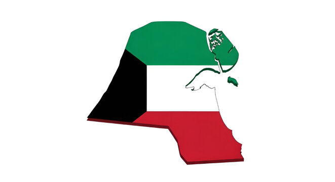 High quality 3D flat map of Kuwait with national flag