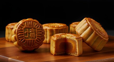 Traditional mooncakes with lanterns at sunset festival night