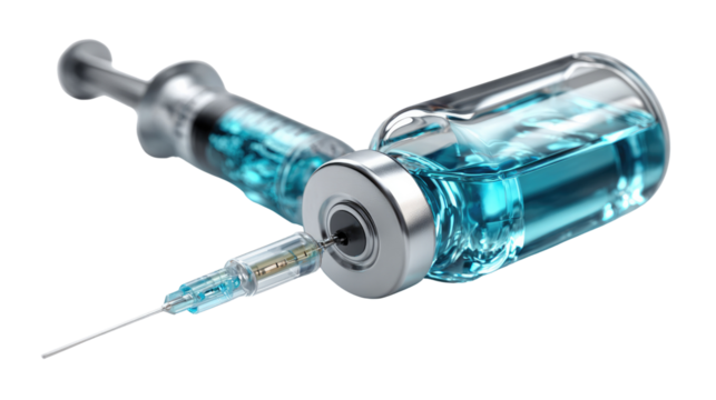 Medical Vaccine and Syringe: Capturing the essence of medical advancement, this photo showcases a close-up view of a syringe injecting a vial of clear vaccine liquid.