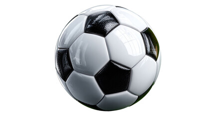 Fototapeta premium Soccer Ball: The iconic soccer ball, a symbol of sport and competition, rests in perfect isolation, its geometric design of black and white pentagons and hexagons inviting the viewer's focus.