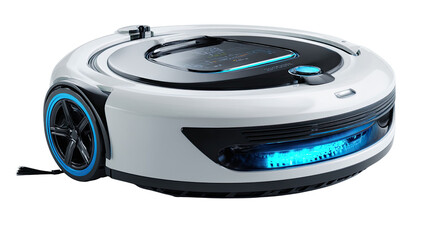 Modern Robotic Vacuum Cleaner: A sleek, futuristic robotic vacuum cleaner sits, showcasing cutting-edge technology and smart home innovation.