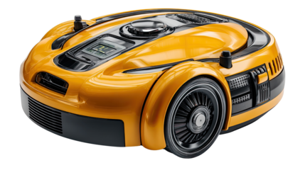 Robotic Lawn Mower: A close-up shot of a sleek, modern robotic lawn mower, ready to autonomously maintain a perfect lawn, blending innovation and outdoor care seamlessly. 