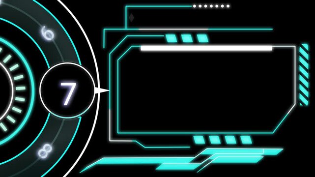 Futuristic HUD Section Title Animation on Black Background, number 7