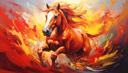Stunning digital art of a majestic Fire Horse symbolizing 2026, the Year of the Fire Horse. Dynamic flames and a starry sky capture strength, passion, and prosperity in this epic fantasy scene.
