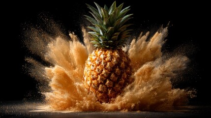 Pineapple exploding in a dust cloud