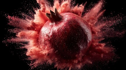 Pomegranate explodes in a cloud of its own powder
