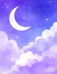 Pastel night sky with clouds and moon