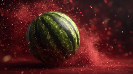 Watermelon in motion, red powder explosion