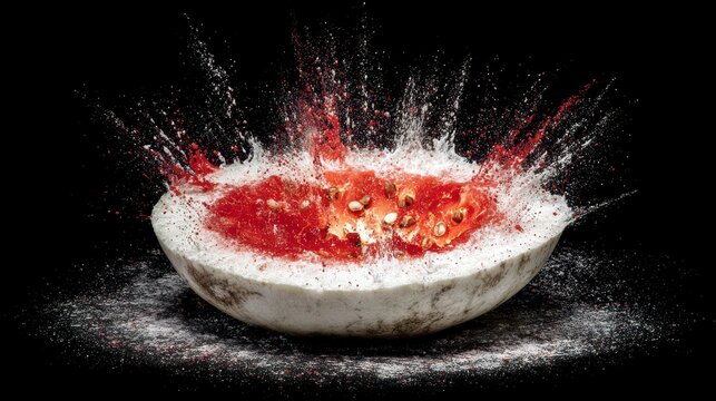 Exploding watermelon, red juice spray