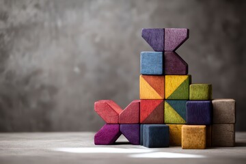 Colorful wooden blocks stacked, abstract design