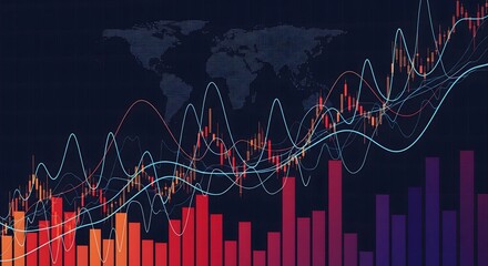 suggests global market analysis, financial data, and the dynamic nature of economics. The visual style is modern and high-tech, suitable for topics related to business intelligence and financial repor