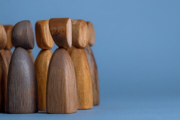 Wooden figures in a circle against a muted backdrop