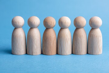 Wooden figures in a row, one stands out