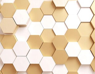 Abstract geometric pattern of interlocking hexagons in gold and white