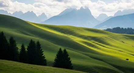 Obraz premium Green Hills Under Sunny Sky.