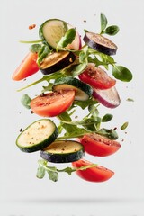 Freshly sliced vegetables in mid-air