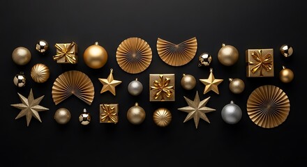 Naklejka premium Christmas Decorations on Black Background.