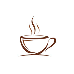 A stylized brown outline of a steaming hot coffee cup, perfect for a cafe or beverage brand logo.