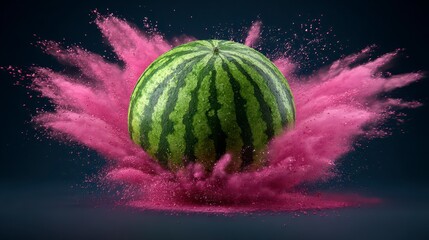 Watermelon explodes in a burst of pink powder