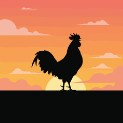 Fototapeta premium Silhouette Vector Illustration of Rooster in Sunset with Organic Shapes and Warm Gradient Colors in Modern Minimalist Style