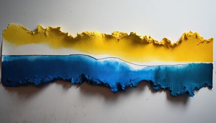 Ripped paper landscape, yellow and blue