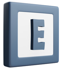 3D Letter E Icon &ndash; Blue and White Block Style Alphabet
