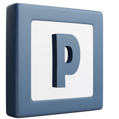 3D Letter P Icon &ndash; Blue and White Block Style Alphabet