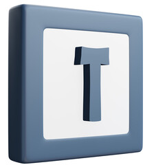 3D Letter T Icon &ndash; Blue and White Block Style Alphabet