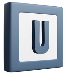 3D Letter U Icon &ndash; Blue and White Block Style Alphabet