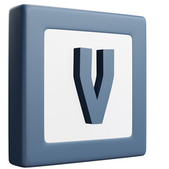 3D Letter V Icon &ndash; Blue and White Block Style Alphabet