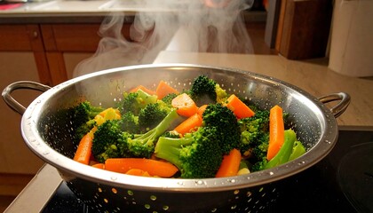 Steaming vegetables in a colander (3)