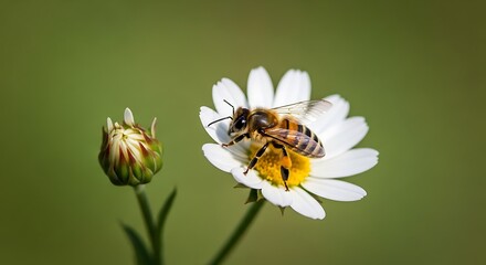 Obraz premium Bee on a Daisy Flower - A Close-Up View.